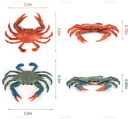 AUEAR, 2 Pack Fake Animal Sea Life - Blue Red Crabs Action Figures Ocean Model Ornament for Swim Bath
