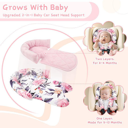 2 1 Baby Car Seat Head Body Support & Strap Covers, in Infant Car Seat Insert, Reversible Soft Breathable Newborn