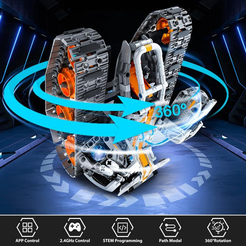 HOGOKIDS 5 in 1 STEM Building Set with LED Light - APP & Remote Controlled Cars Building Toys Kit, RC Robot Tank Sleigh