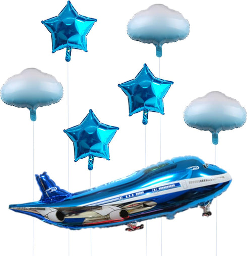 Happy Birthday Balloons 31inch Large Airplane Blue Party Decoration, 7Pcs