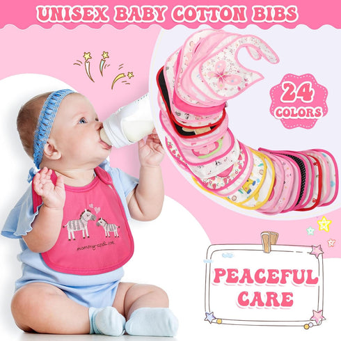 HooLing 24 Pack Soft Cotton Waterproof Bibs for Toddlers - Perfect for Feeding and Newborn Parties