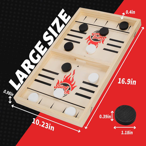 2 6 Large Fast Classic Slingshot Puck Game, Wooden Hockey Board Games for Family Night, Table Game for Adults and Kids