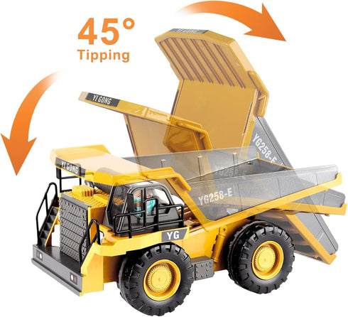 Dwi Dowellin Remote Control Dump Truck for Boys 4-7, Construction RC Car with Metal Bed, Lights/Sounds for Kids Age 3+