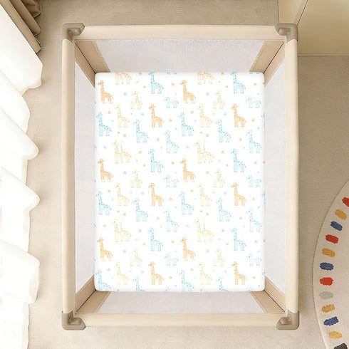 miaozhen 1 Pack 52x28 Cotton Baby Crib Sheets Ultra Soft Blue and Orange Simplified-line Giraffe Playard Mattress