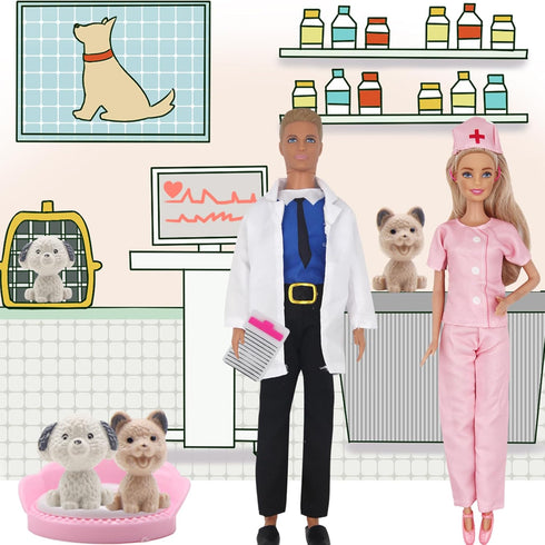 71Pcs Doll Clothes and Accessories for 12 Inch Boy Dolls and Girl Dolls Pet Care Set Includes 25 Wear Clothes Shirt Jeans Suit Shoes Pet Doctor Playset Trolley Backpack for 12'' Boy Girl Doll