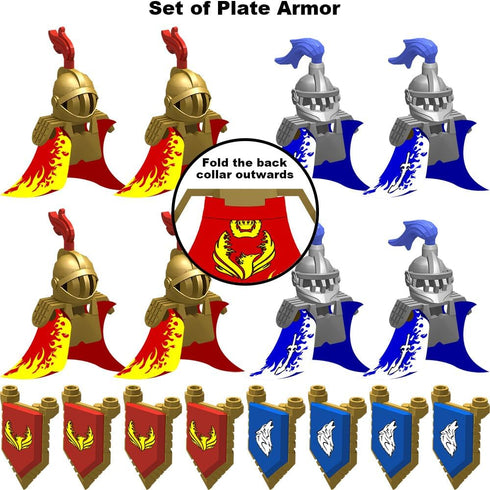 Pack Set Weapon for Minifigures Knight Weapons Accessories Kit Include Armor Helmet Cloaks Shield Barding Horses