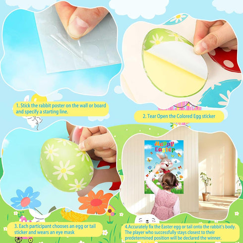 24 AUGSUN Pin The Tail on The Bunny Easter Games Easter Rabbit Games with Stickers for Easter Party Decorations, Easter