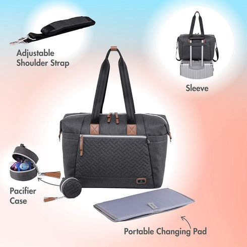 Dikaslon Diaper Bag Tote with Pacifier Case and Changing Pad, Large Travel Diaper Tote for Mom and Dad, Multifunction