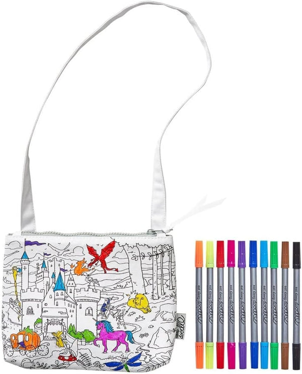 eatsleepdoodle DIY Coloring Fairy Tale Crossbody Bag for Kids with Washable Markers,