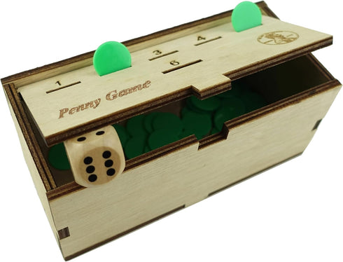 Penny Game - Fun Board Game Works with Pennies, Get Rid of Coins to Win, Coin Game Wood Box for 2-6 Players, Simple + Strategic Dice Games