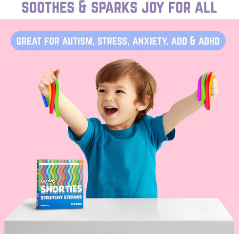 BUNMO Stretchy Strings, Sensory Toys for Toddlers 1-3, Fidget Toy for Anxiety & Stress Relief, Mini Smooth 12pk