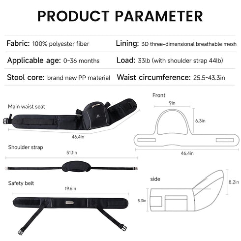 Ergonomic Baby Hip Carrier-Baby Waist Stool with Adjustable Strap and Chest Harness Huge Storage Enhanced Lumbar