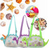 AUONY Swimming Beach Toy Mesh Beach Bag Kids Shell Bag Dinosaur Beach Sand Toy Totes for Holding Shells Beach Toys Sand