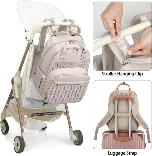 Bevkois Backpack, Diaper Bag Lightweight Baby Diaper Bag for Moms with Insulated Pocket, Stroller Straps & Wet Dry