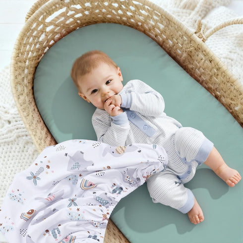 3 Pack Set Stretchy Bassinet Sheets - Universal Fit for Rectangle, Round, Oval, Hourglass Cradles & Moses Baskets