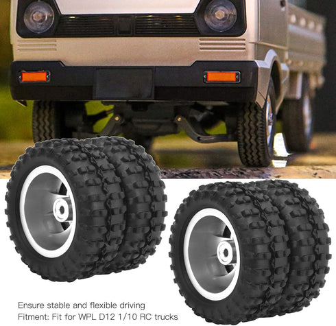 2pcs Durable RC Car Rear Tires, 52mm Aluminum Alloy Upgrade Parts for WPL D12 1/10 RC Truck, Silver