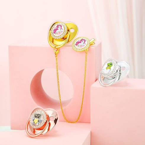 3 Set Pieces Sublimation Pacifier Name Custom Baby Bling Pacifier Clip Glitter Personalized Artificial Crystal