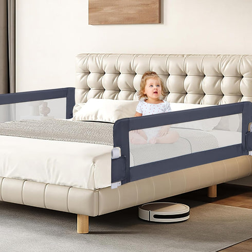 (60-Inch, BABY JOY Bed Rails for Toddlers, Extra Long, Swing Down Safety Bed Guard for Convertible Crib, Folding Baby