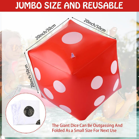 3 Pack Inflatable Dice, Jumbo Giant Dice Toy for Indoor Outdoor Board Game Ludo Pool Party Favor