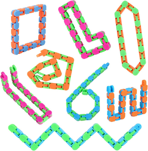 8Pcs Fidgets Wacky Tracks Fidget Toys for Kids, Sensory Autism Snap Click Snake Toys for Adults, School Prizes
