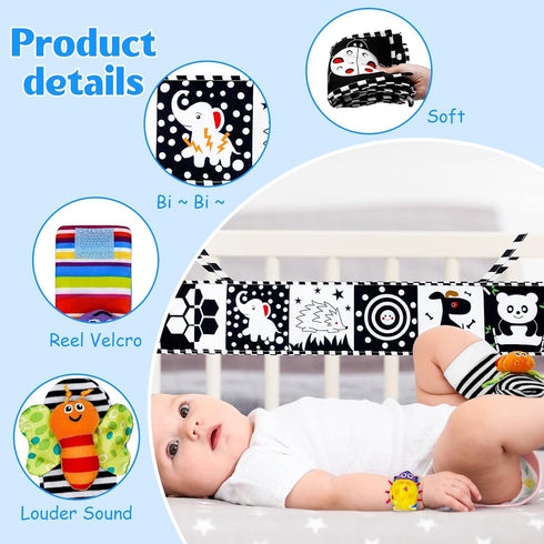 7 Pcs High Contrast Black and White Baby Toys for Newborn, Montessori Tummy Time Sensory Toys for 0-6 Months