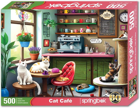 500 Springbok Cat Cafe Piece Jigsaw Puzzle for Adults - Kittens in a Coffee Shop - Unique Cut Pieces - Made in USA