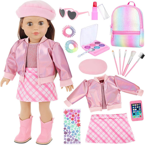 Ecore Fun 17 Pcs American 18 Inch Doll Accessories Cosmetic Set with