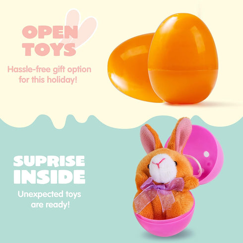 18 JOYIN Pcs Pre-Filled Easter Eggs with Plush Animal Toys, Egg Filled Keychain for Kids Hunt Goodie Bag Fillers Basket