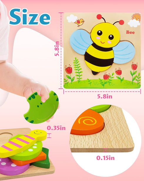 Bekayshad Wooden Puzzles - Toddler Toys for 1-3 Year Old Boys Girls, Animal Jigsaw Puzzles