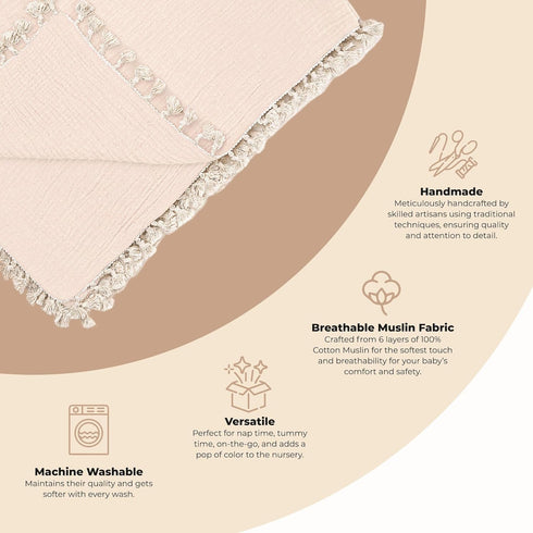 Crane Baby Muslin Swaddle Blanket, Soft Cotton Lightweight Nursery and Stroller Blanket for Baby Boys & Girls, Desert Brown, 30" x 40" by Crane Baby