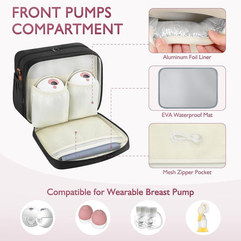 HavenMinds Pack, Detachable Breast Milk Cooler Travel Bag with Ice Double Layer Breast Pump Bag Compatible for Wearable