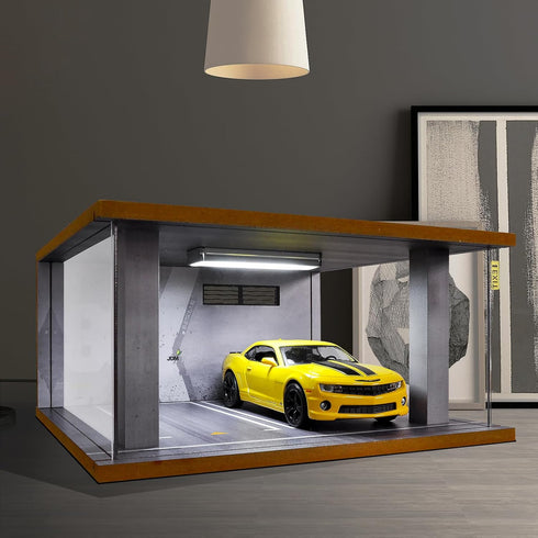 1/24 Scale Wooden Parking Garage Display Case for Diecast Cars with LED Light and Acrylic Cover