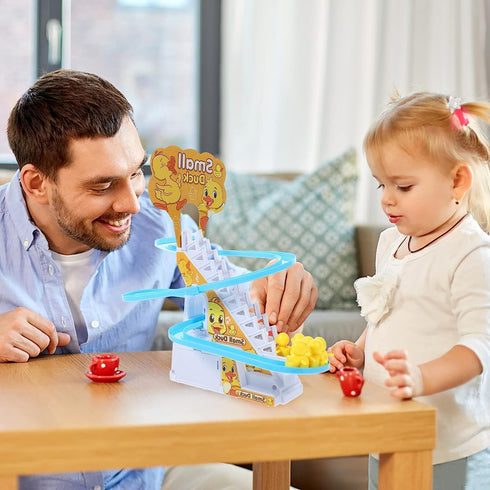 Small Duck Climbing Stairs Toy, Electric Duck Roller Coaster Set with LED Lights & Music, Birthday Gift for Kids