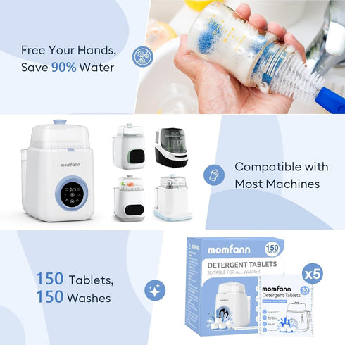 (150Pcs) MOMFANN Professional Deep Cleaning Detergent Tablets for All Baby Bottle Washers, Washer Tablets for Bottle