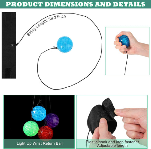 Wrist Balls on a String with Elastic Return Ball, Bulk Flashing Wristband Toys for Birthday Party Favors