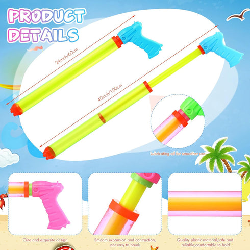 6 Pcs 24" Water Gun Cannon, Colorful Plastic Water Shooters for Outdoor Pool, Beach, and Backyard Play