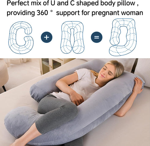 Wodsfay 57 Inch U-Shaped Pregnancy Pillow for Sleeping, Full Body Support for Back, HIPS & Belly - Maternity Pillow
