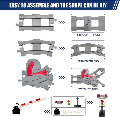 37 Set 20 10 2 Pieces Train Tracks - Compatible with All Major Brands, Classic Railway Track with Curved, Straight
