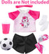 18INDC 18 Inch Set 7PCS Doll Accessories Football Sport - Includes Headband, Tops, Shorts, Shoes, Mini Soccer Ball