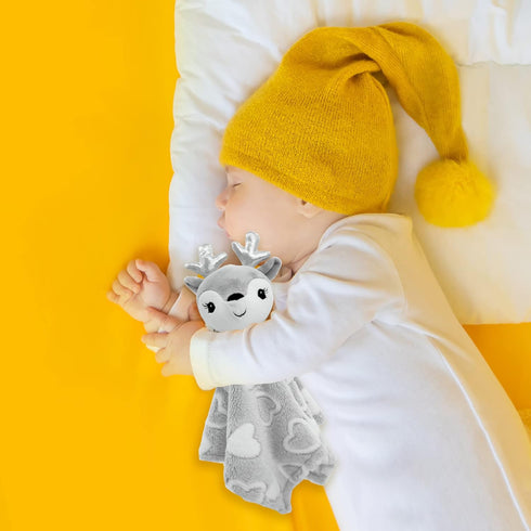 June Garden Cozy Dream Fleece Baby Security Blanket, Infants Nursery Bed Blanket - 15 x 15 inches Lovey - Stuffed Deer