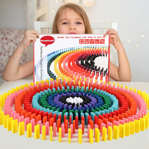 1000 Set 11 10 PCS Dominoes for Kids with Extra Blocks, Wooden Building Blocks Colors Dominoes Racing Tile Games