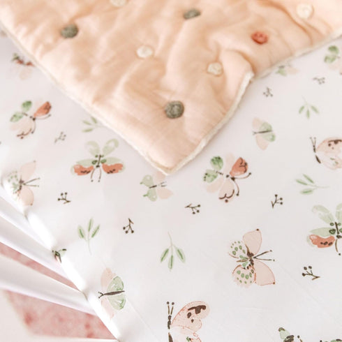 100% (28"x 52"), Crane Baby Crib Sheet - Cotton, Breathable Fitted Sheet for Standard Crib Mattress Butterfly Pattern