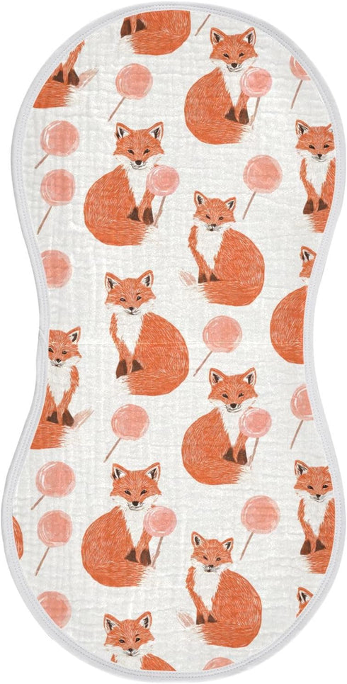 decor gift Cotton Newborns Burp Cloths Easy Care Feral Fox Lollipop Off White Orange