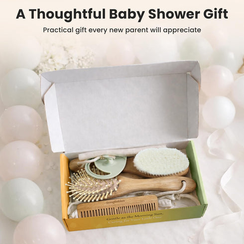 Set 5-Pack Set Baby Hair Brush & Comb for Newborns - Gentle Goat-Hair & Bamboo Bristle Hairbrushes with Easy Grip