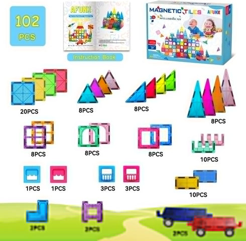 Tiles,102PCS 3D Set 2 AFUNX Magnetic Magnetic Building Blocks Clear Construction Playboards, Inspiration, Creativity