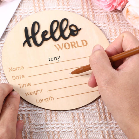 Yylaiire 5.9 Inch Wooden Baby Announcement Sign, Hello World Newborn Sign, Hospital Birth Stat Plaque, Hospitals