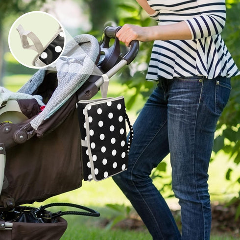 YANENDIE Set Polka Dots Black White Portable Diaper Changing Pad, Waterproof Baby Changing Mat with Storage Pocket