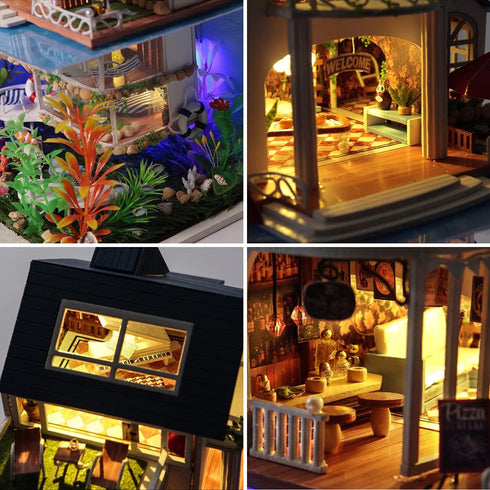 DIY Miniature Dollhouse Kit - Tiny House with Furniture and Dust Proof, 1:24 Scale Beachside Bungalow