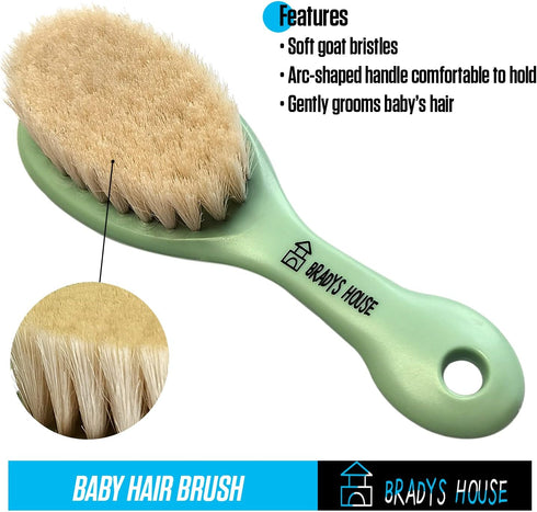 3 Piece Baby Hair Brush & Comb Set for Newborns - Soft Goat Bristle Brush, Silicone Bath Brush & Plastic Comb