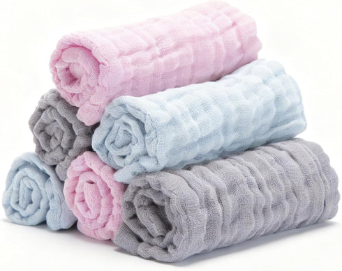 Bear Rocket Organic Muslin Baby Washcloths 6 Pack Baby Bath Face Towel 12x12 Inch